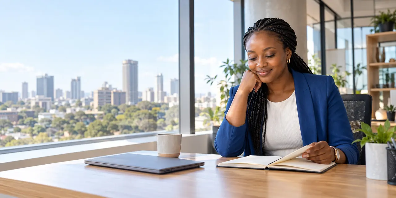 A Kenyan professional planning at her desk in Nairobi